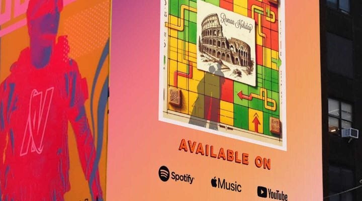 Billboard Roman Holiday (afbeelding met AI gegenereerd door Distrokid)