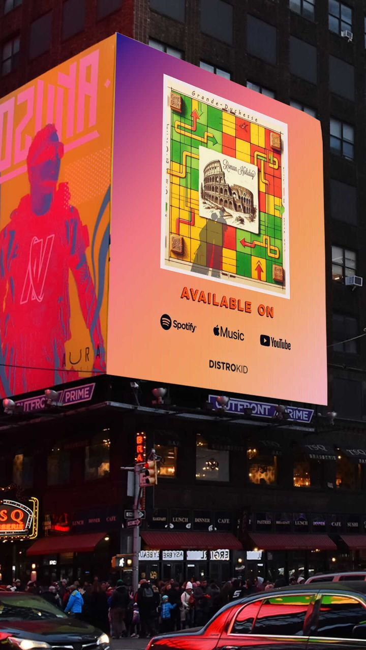 Billboard Roman Holiday (afbeelding met AI gegenereerd door Distrokid)